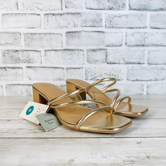 Universal Thread Shoes - A new day womens faux leather square open toe sandals heels gold shoes size 8
